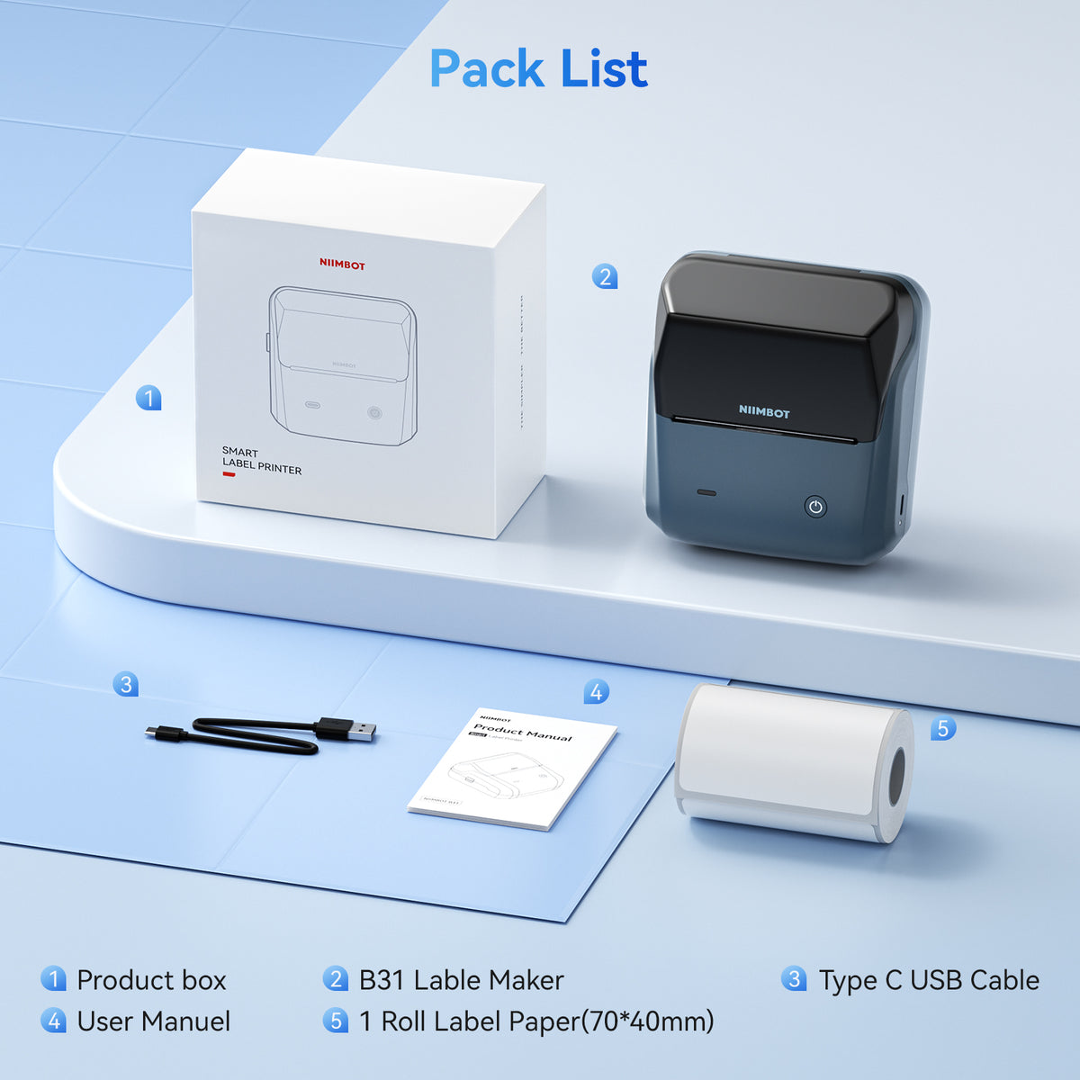 NIIMBOT - B31 Bluetooth Label Printer Incl Label Roll
