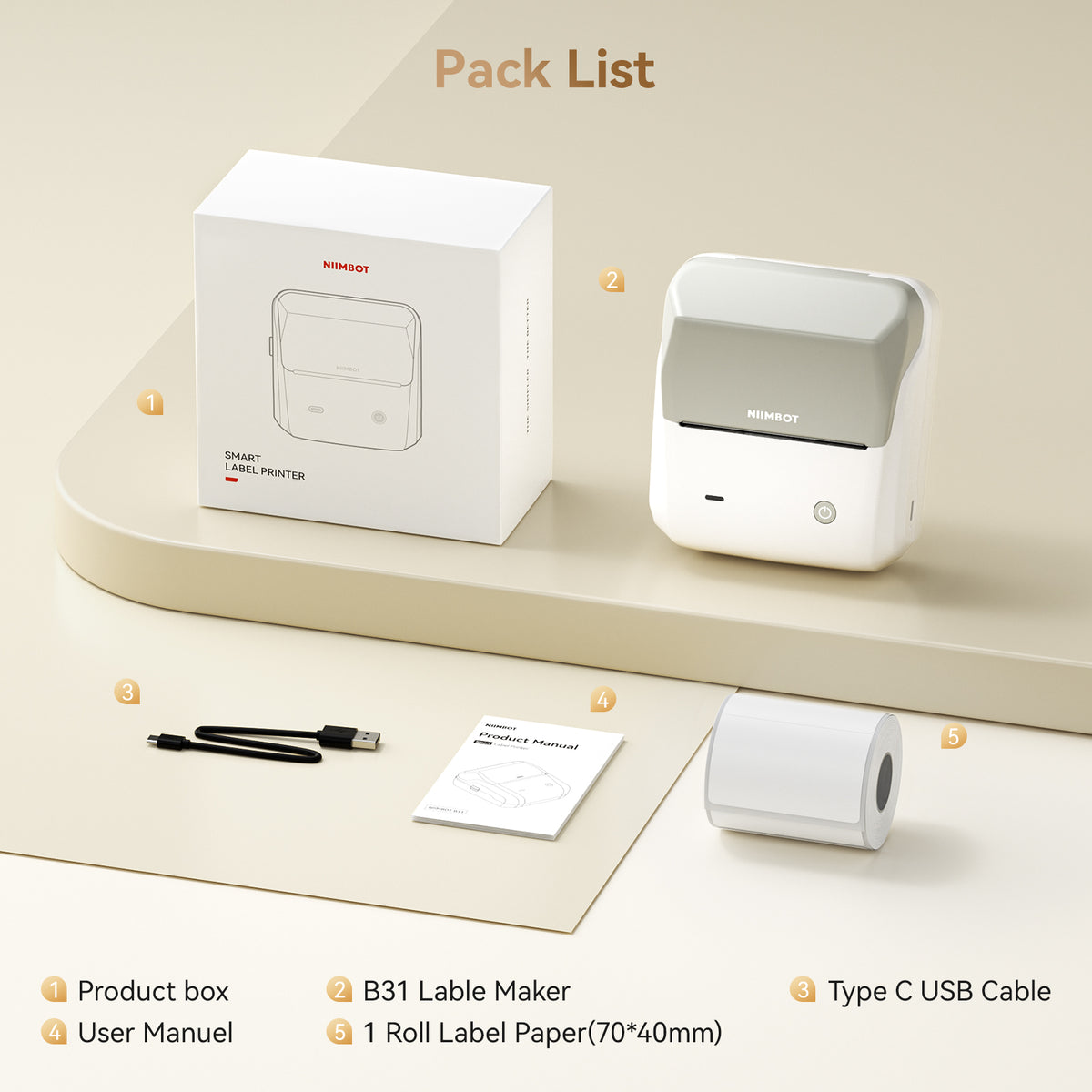 NIIMBOT - B31 Bluetooth Label Printer Incl Label Roll