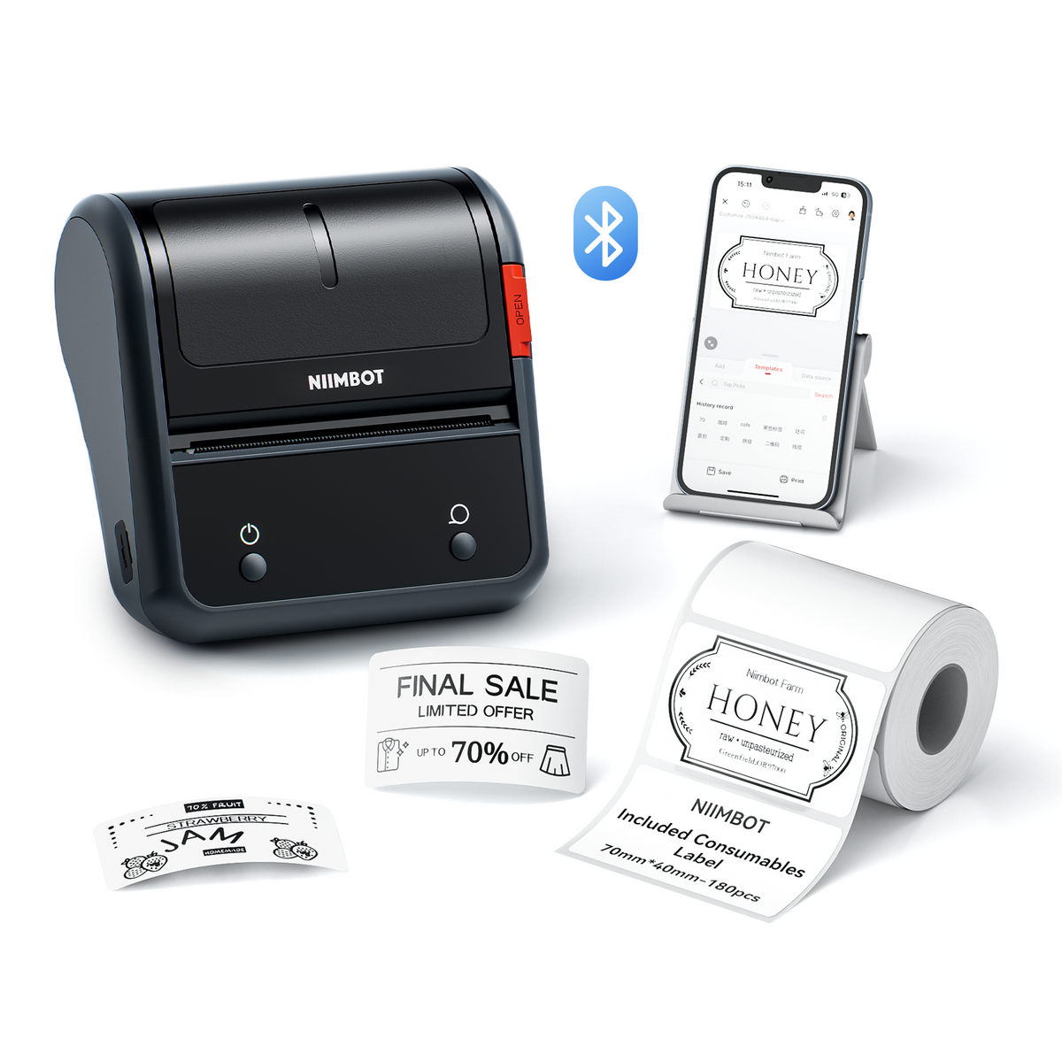 NIIMBOT - B3S_P Bluetooth Label Printer Incl Label Roll - Grey