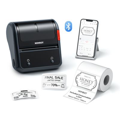 NIIMBOT - B3S_P Bluetooth Label Printer Incl Label Roll - Grey
