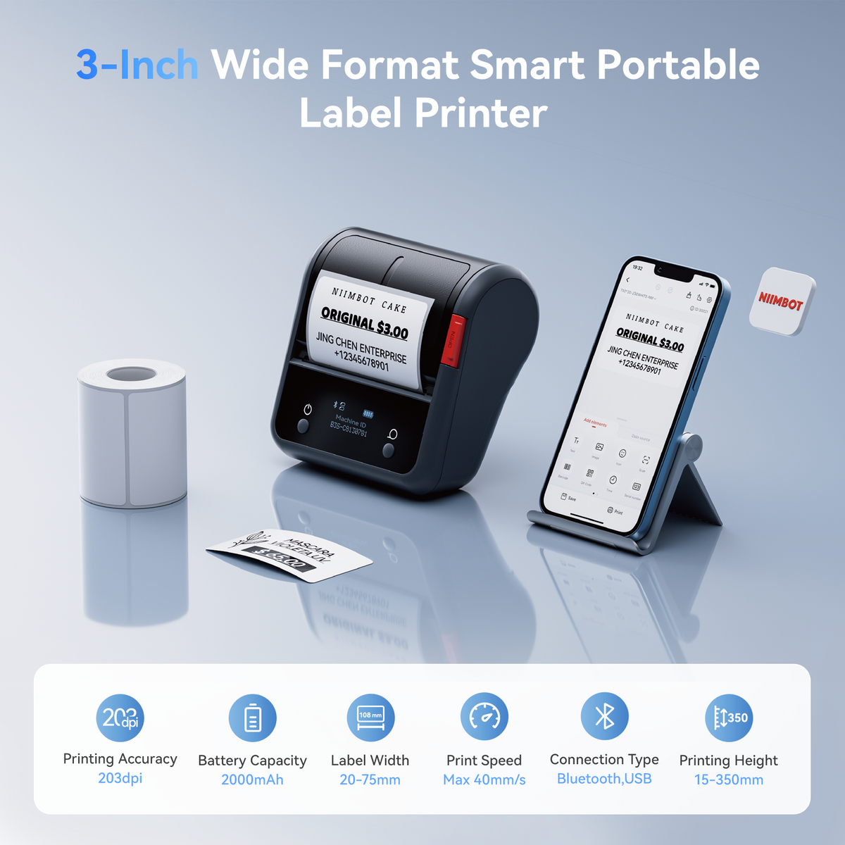 NIIMBOT - B3S_P Bluetooth Label Printer Incl Label Roll - Grey
