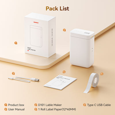 NIIMBOT - D101 Bluetooth Label Printer Incl Label Roll - White