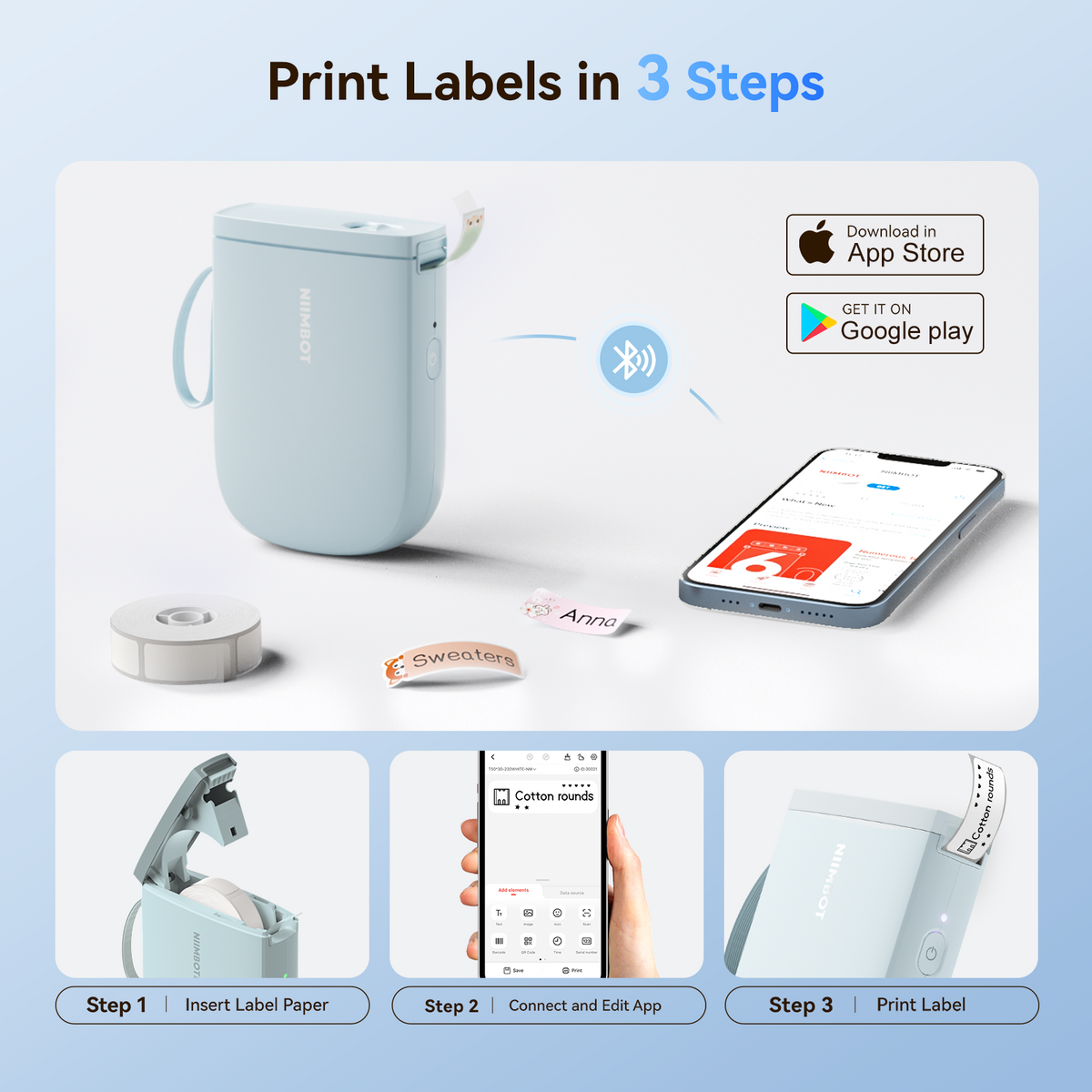 NIIMBOT - D11_H 300dpi Bluetooth Label Printer Incl Label Roll