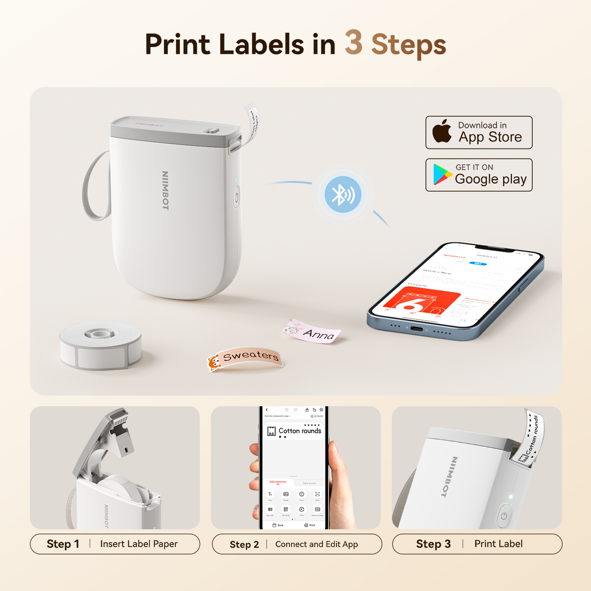 NIIMBOT - D11_H 300dpi Bluetooth Label Printer Incl Label Roll