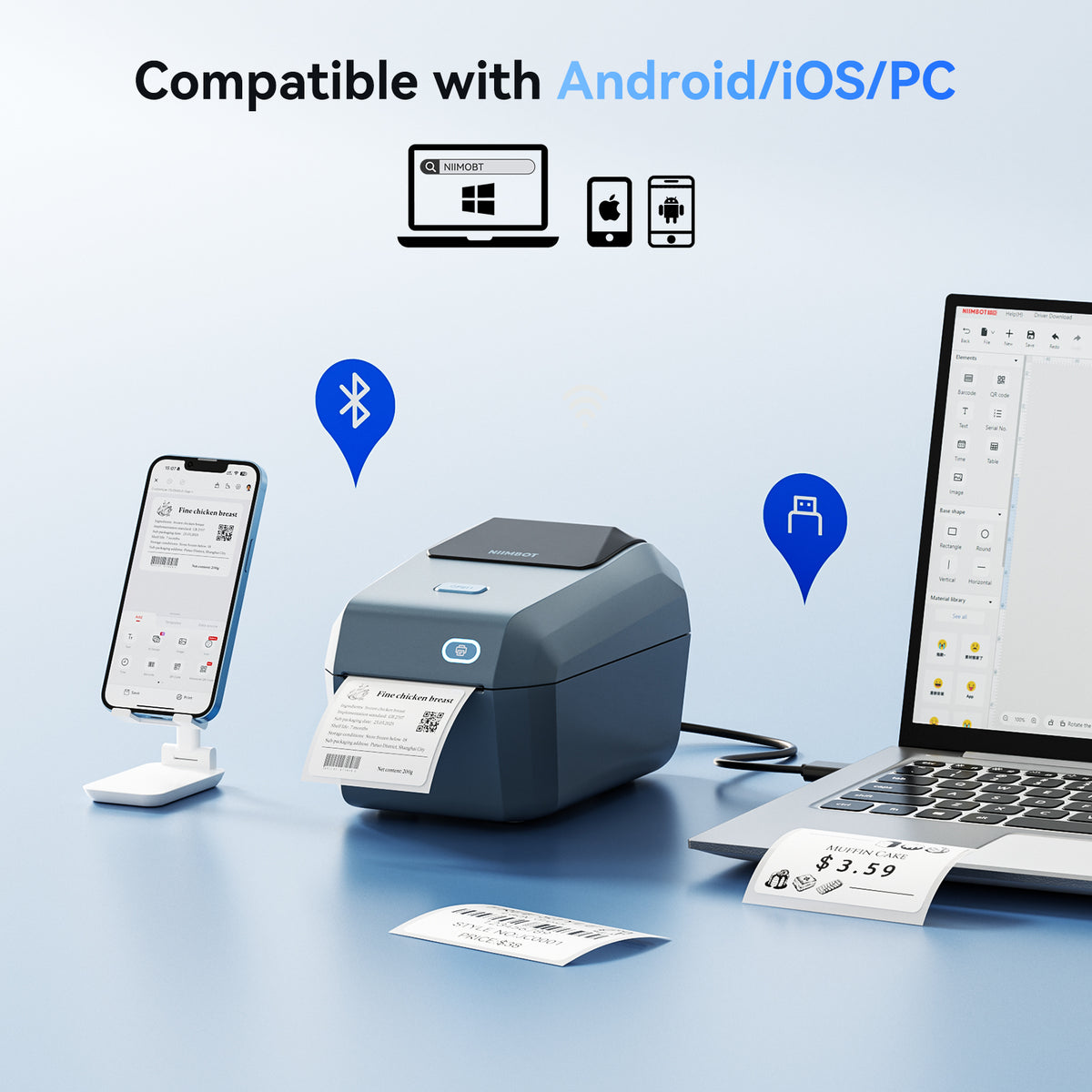 NIIMBOT - K3 Bluetooth Label Printer Incl Label Roll