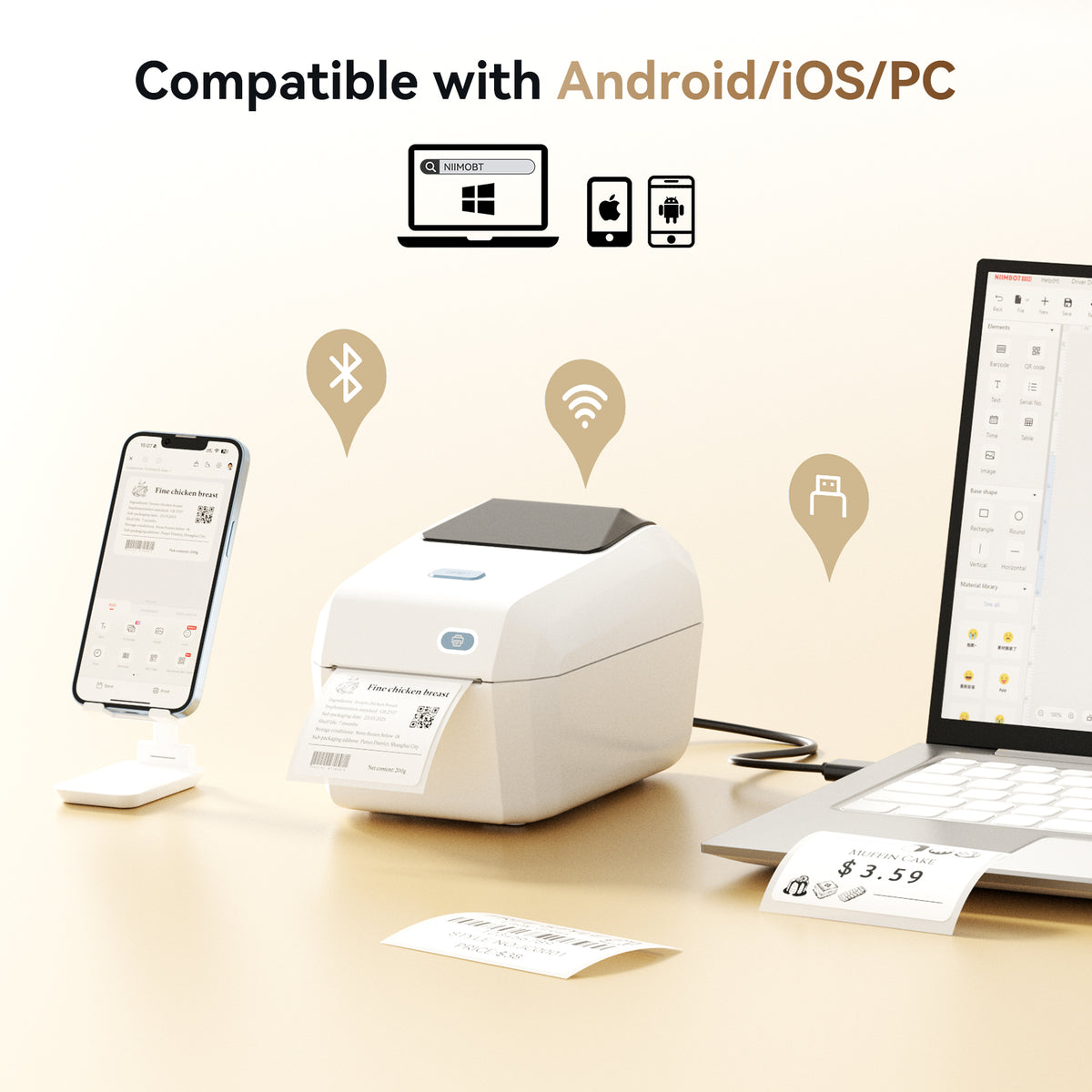 NIIMBOT - K3_W Bluetooth & WiFi Label Printer Incl Label Roll