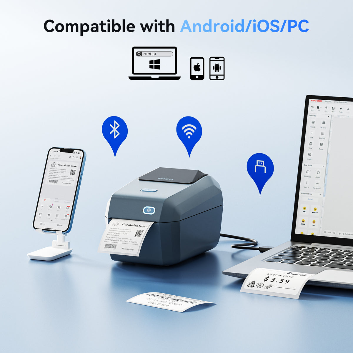 NIIMBOT - K3_W Bluetooth & WiFi Label Printer Incl Label Roll