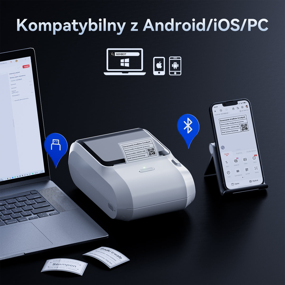 NIIMBOT - M3 Bluetooth Label Printer Incl Label Roll - White