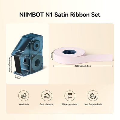 NIIMBOT - N1 Satin Gift Ribbon - 14mm x 5.1m - Black on Pink