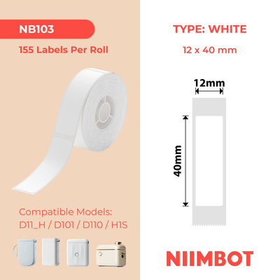 NIIMBOT - D Range - 12x40mm - White - 155 Labels