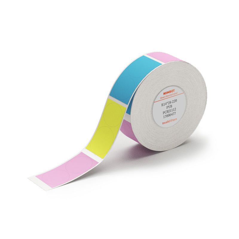 NIIMBOT - D Range - 14x28mm - Pink, Yellow, Blue Round - 205 Labels