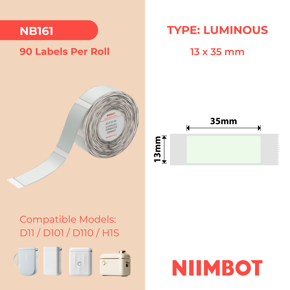NIIMBOT - D Range - 13x35mm - Luminous - 90 Labels