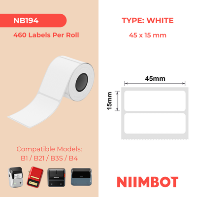 NIIMBOT - B Range - 45x15mm/2R - White - 460 Labels