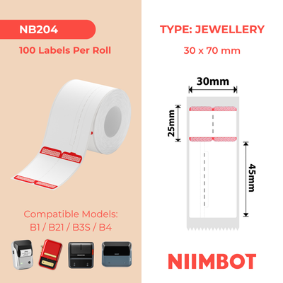 NIIMBOT - B Range - 30x70mm - Red Border Jewellery - 100 Labels