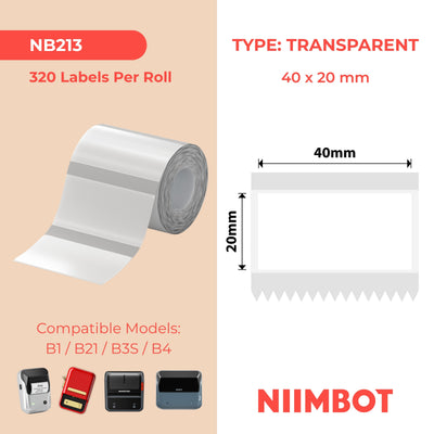 NIIMBOT - B Range - 40x20mm - Transparent - 320 Labels