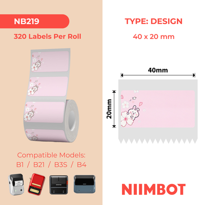 NIIMBOT - B Range - 40x20mm - Pink Rabbit - 320 Labels