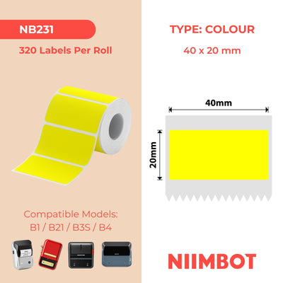 NIIMBOT - B Range - 40x20mm - Yellow - 320 Labels