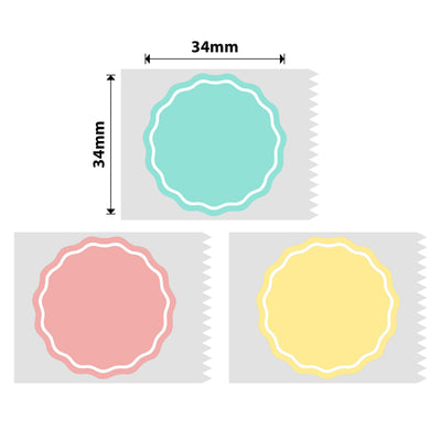 NIIMBOT - B Range - 34x34mm - Wavy Round Pink, Yellow & Blue - 200 Labels