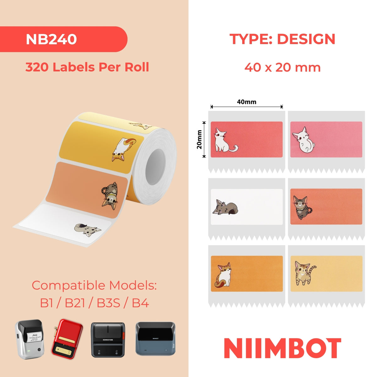 NIIMBOT - B Range - 40x20mm - Cat - 320 Labels