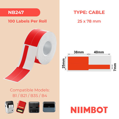 NIIMBOT - B Range - 25x78mm - Red Cable - 100 Labels