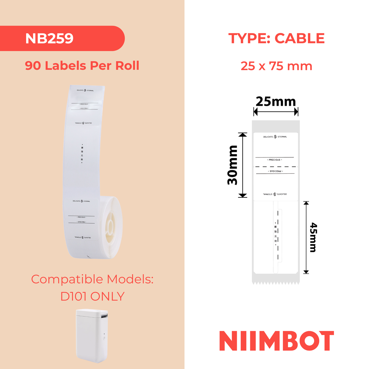 NIIMBOT - D101 Only - 25x75mm - Eternal Jewellery Tag - 90 Labels