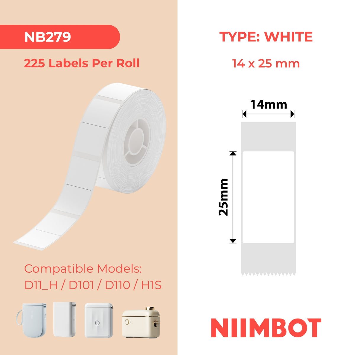 NIIMBOT - D Range - 14x25mm - White - 225 Labels