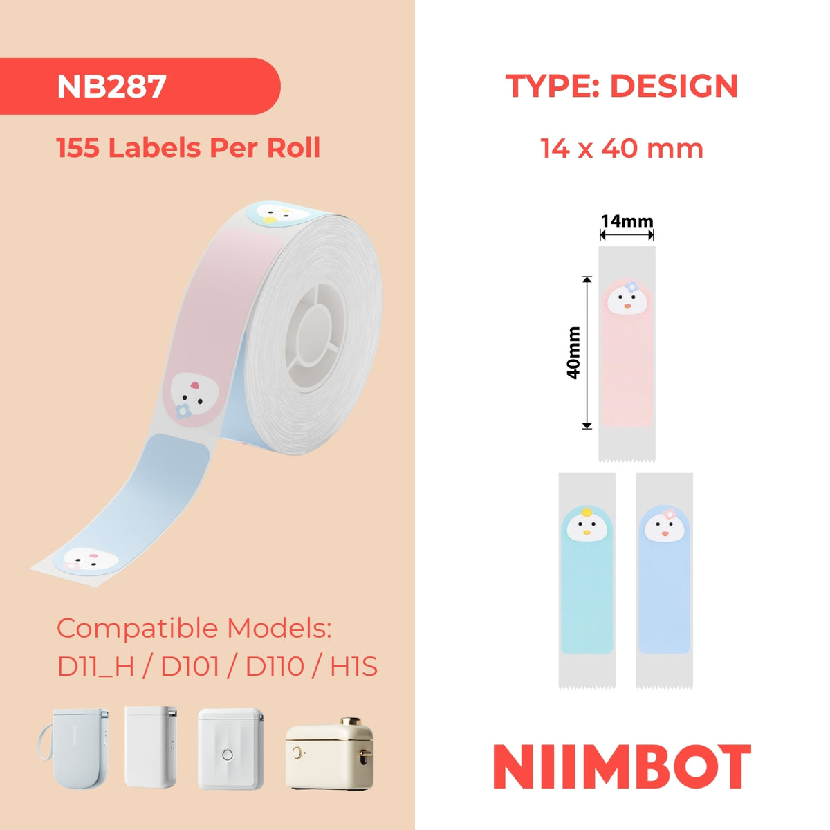 NIIMBOT - D Range - 14x40mm - Dumpling Baby - 155 Labels