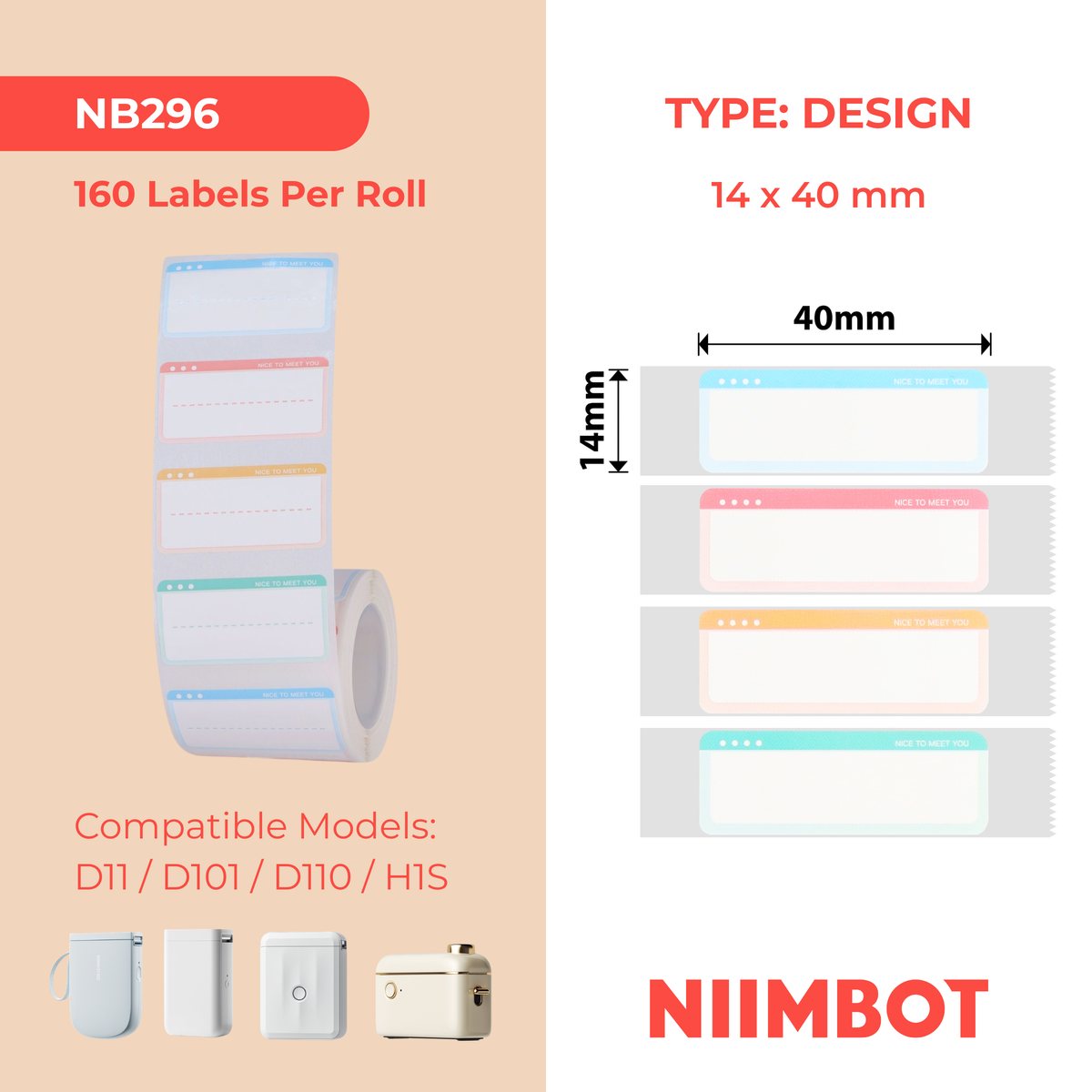 NIIMBOT - D Range - 14x40mm - Nice To Meet You - 155 Labels