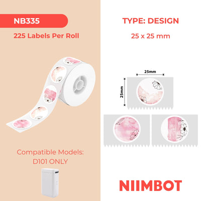 NIIMBOT - D101 Only - 25x25mm - Flower Pink Round - 225 Labels