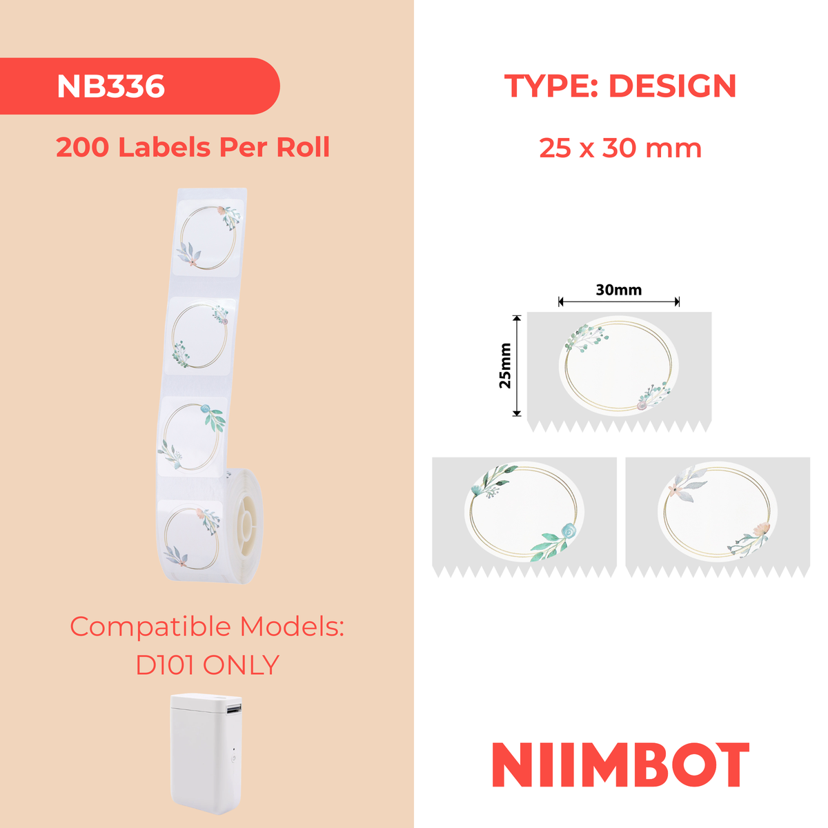 NIIMBOT - D101 Only - 25x30mm - Park Oval - 200 Labels