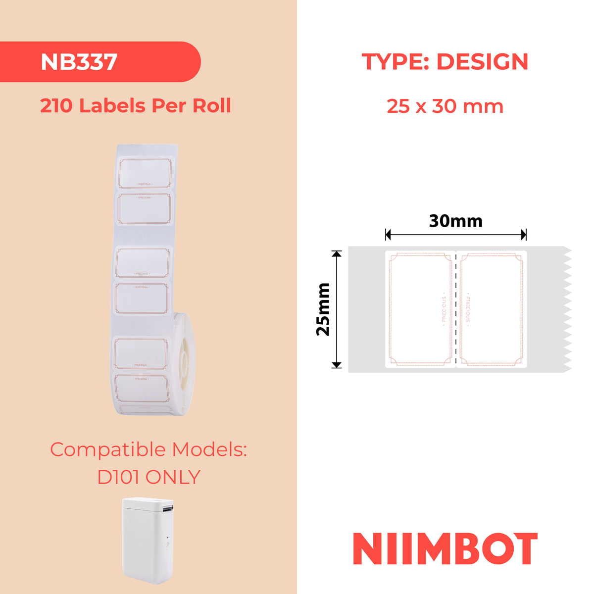 NIIMBOT - D101 Only - 25x30mm - Elegant - 210 Labels