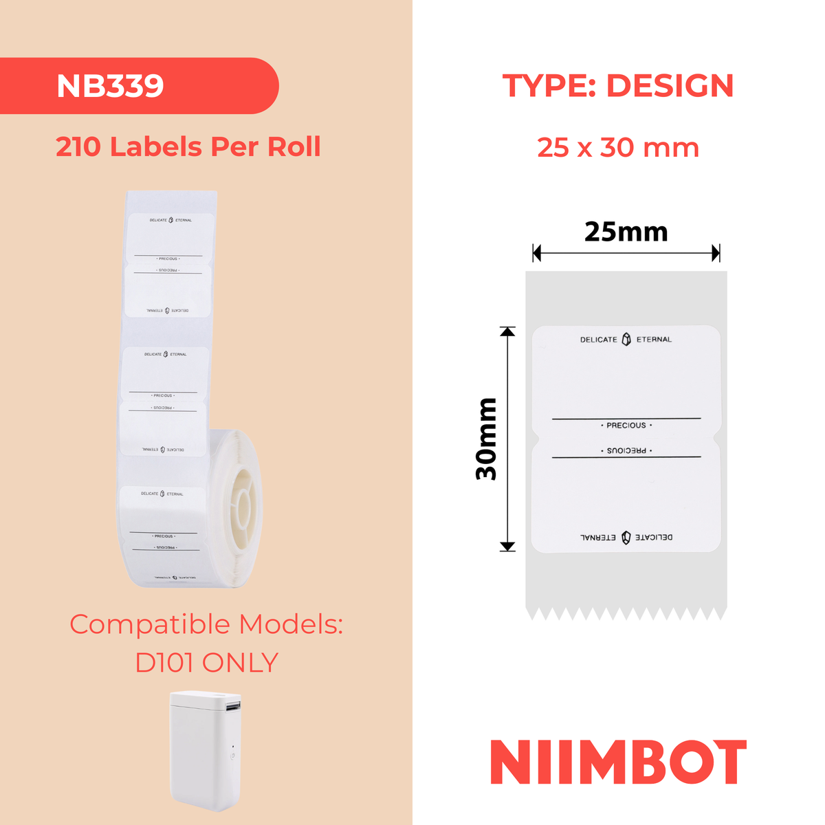 NIIMBOT - D101 Only - 25x30mm - Forever - 210 Labels