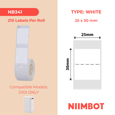 NIIMBOT - D101 Only - 25x30mm - White No Hole - 210 Labels