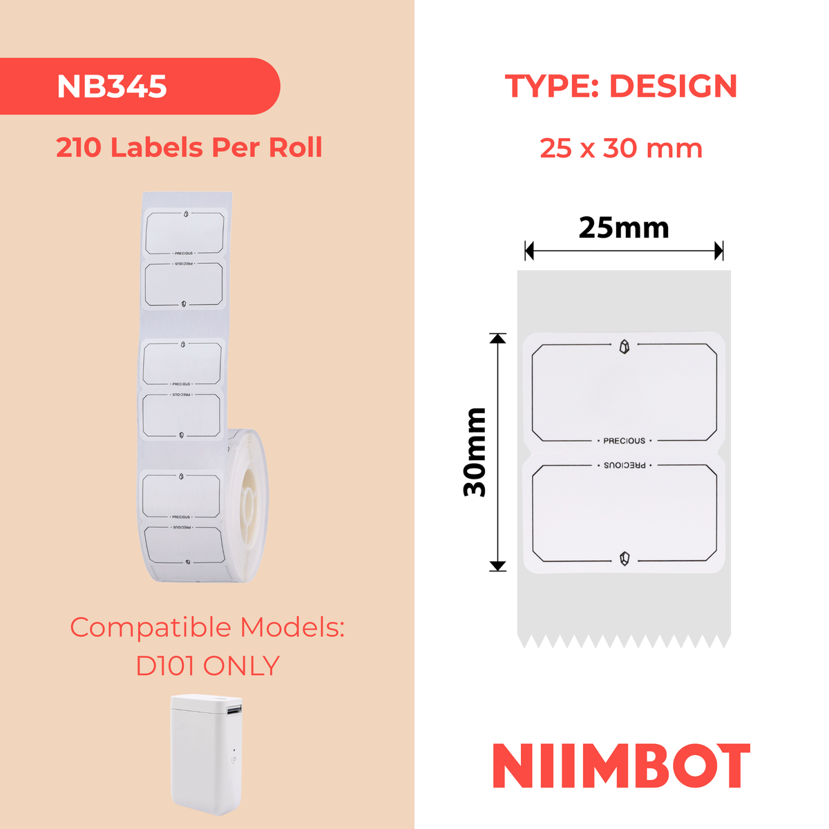 NIIMBOT - D101 Only - 25x30mm - True Love - 210 Labels
