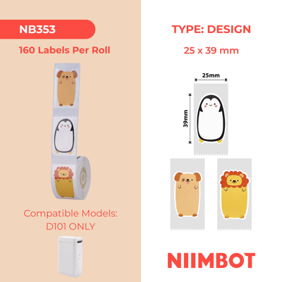NIIMBOT - D101 Only - 25x39mm - Animals - 160 Labels