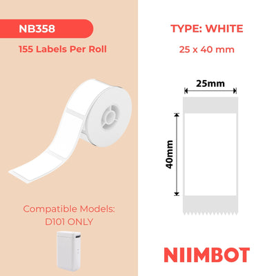 NIIMBOT - D101 Only - 25x40mm - White - 155 Labels