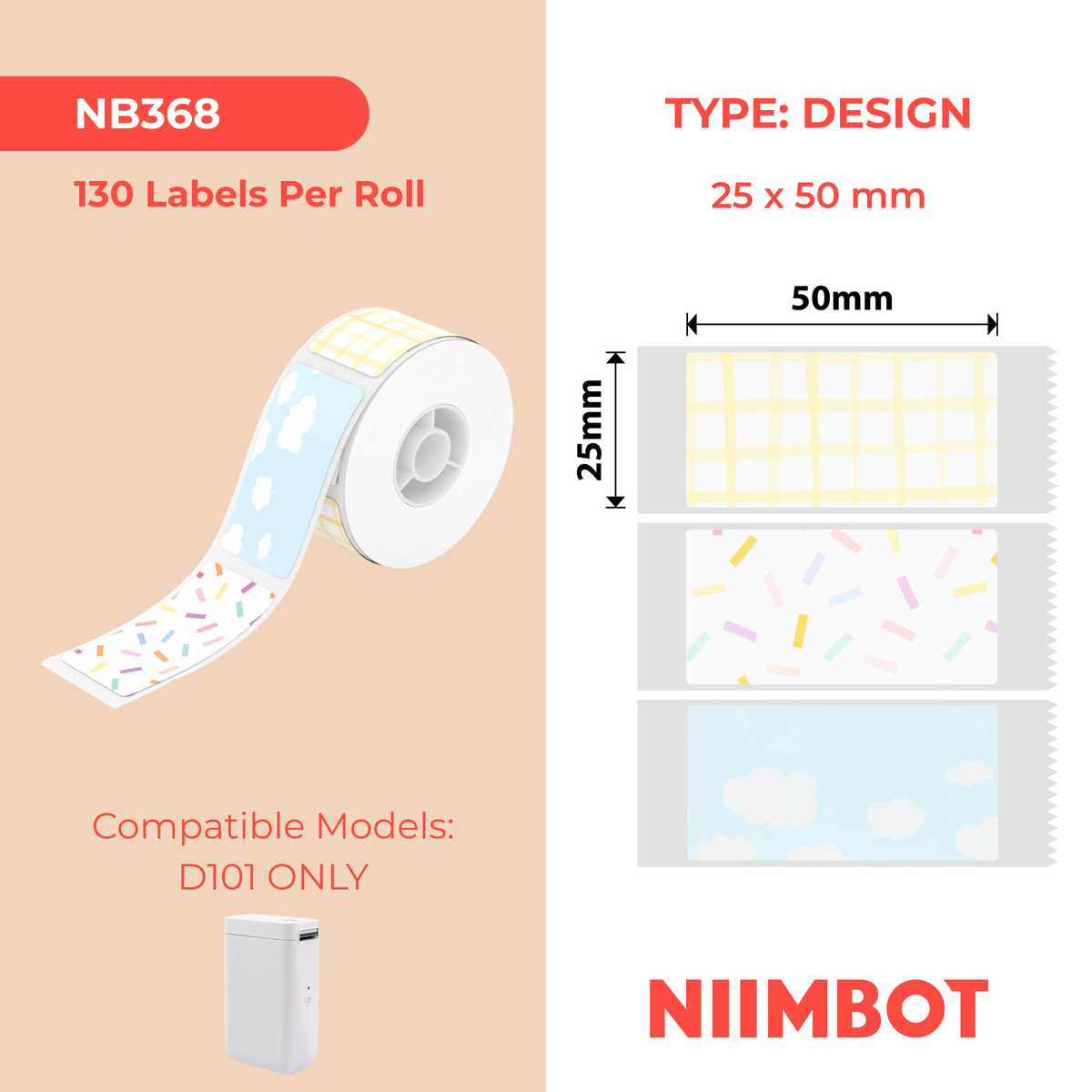 NIIMBOT - D101 Only - 25x50mm - Mixed Pattern - 125 Labels
