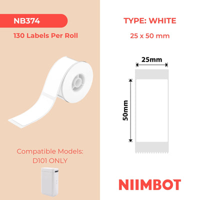 NIIMBOT - D101 Only - 25x50mm - White - 130 Labels