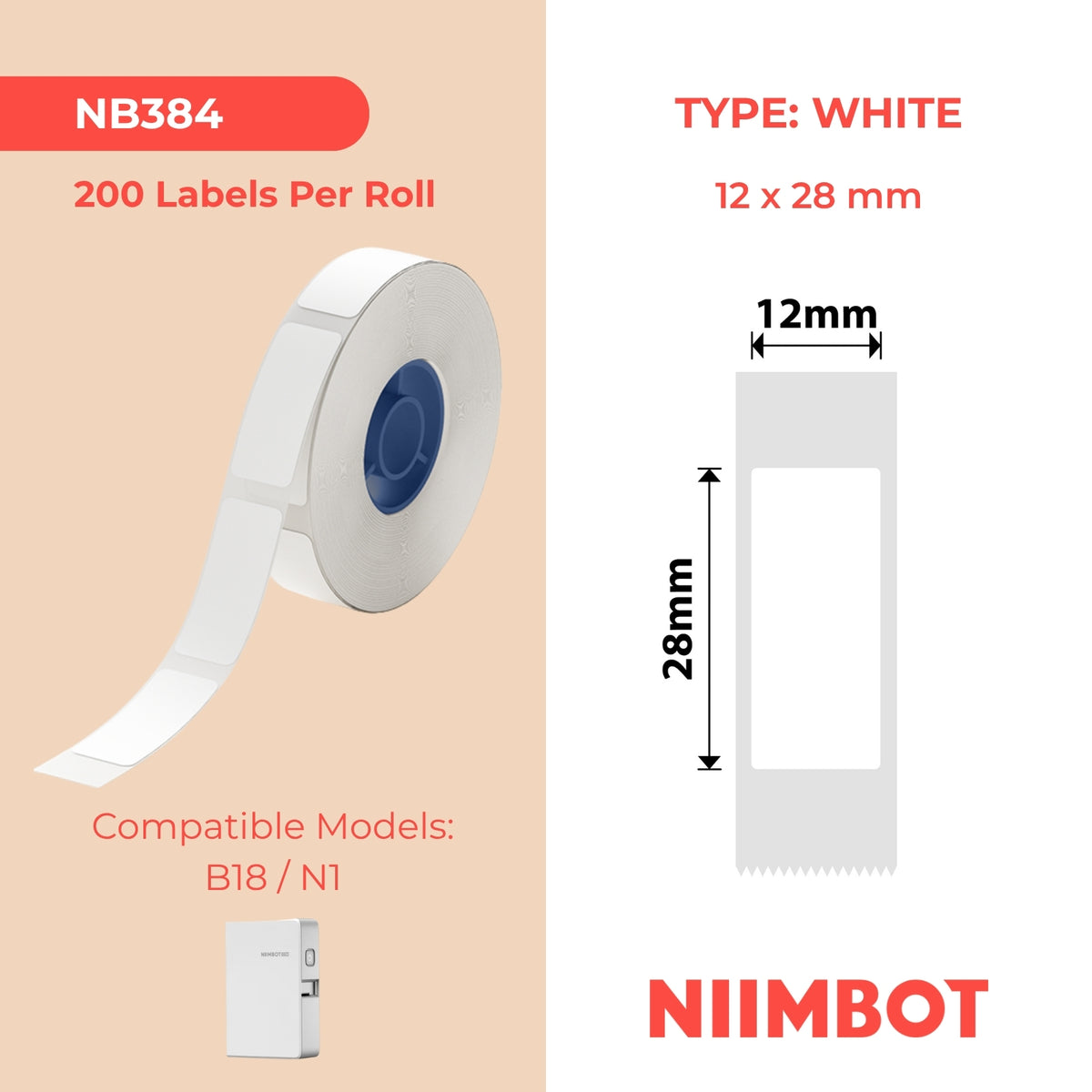 NIIMBOT - N1 - 12x28mm - White - 200 Labels