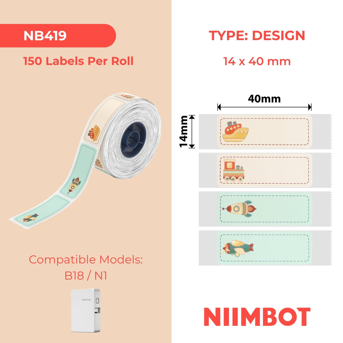 NIIMBOT - N1 - 14x40mm - Child Travelling - 150 Labels