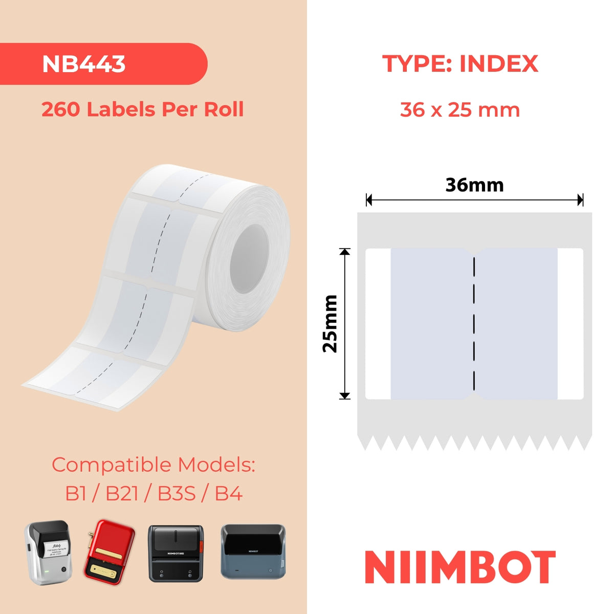 NIIMBOT - B Range - 36x25mm - Grey Index Sticker - 260 Labels