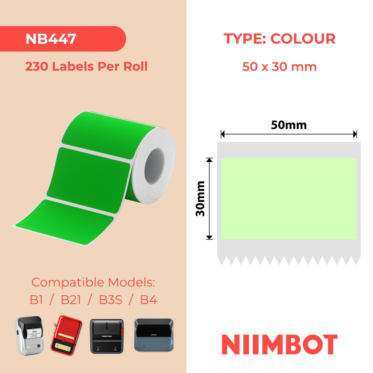 NIIMBOT - B Range - 50x30mm - Green - 230 Labels