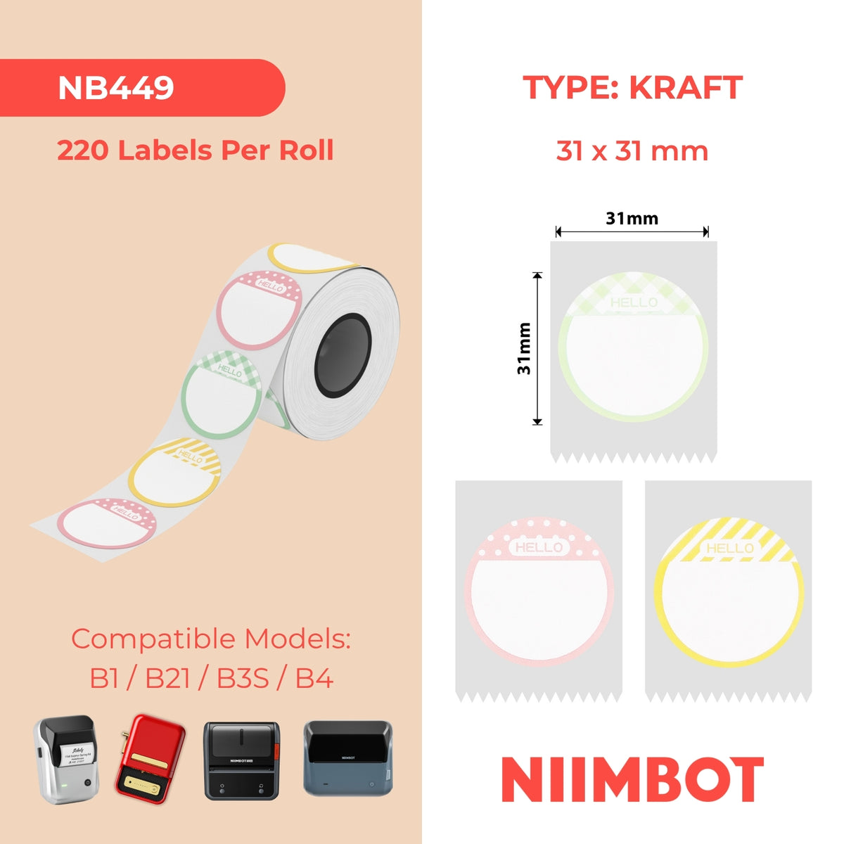 NIIMBOT - B Range - 31x31mm - Hello - 220 Labels