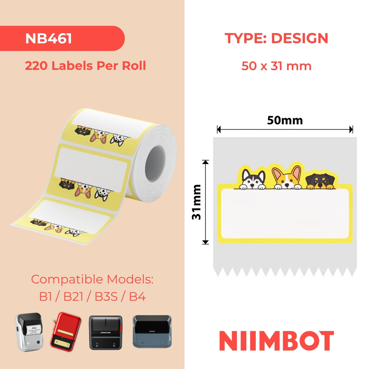 NIIMBOT - B Range - 50x31mm - Dog - 220 Labels