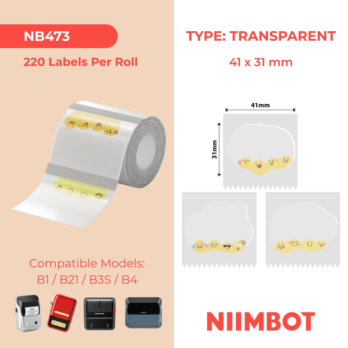 NIIMBOT - B Range - 41x31mm - Cute Emojis - 220 Labels