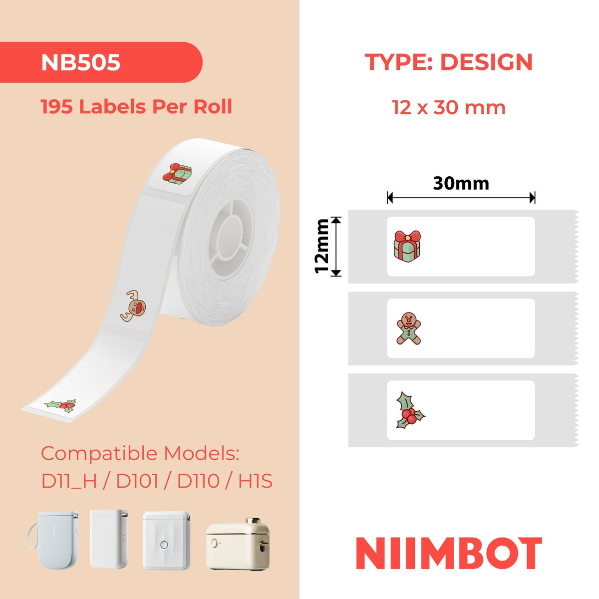 NIIMBOT - D Range - 12x30mm - Christmas - 195 Labels