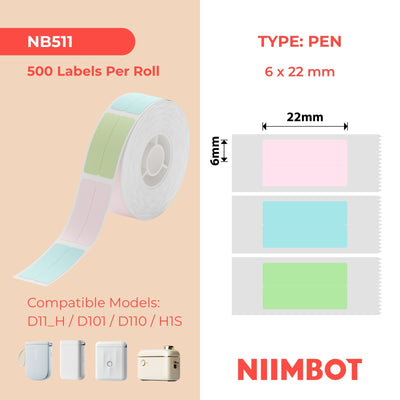 NIIMBOT - D Range - 6x22mm/2L - Multi-Colour Vertical Pen - Stationary - 500 Labels