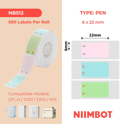 NIIMBOT - D Range - 6x22mm/2L - Multi-Colour Cute PET Vertical Pen - Stationary - 500 Labels