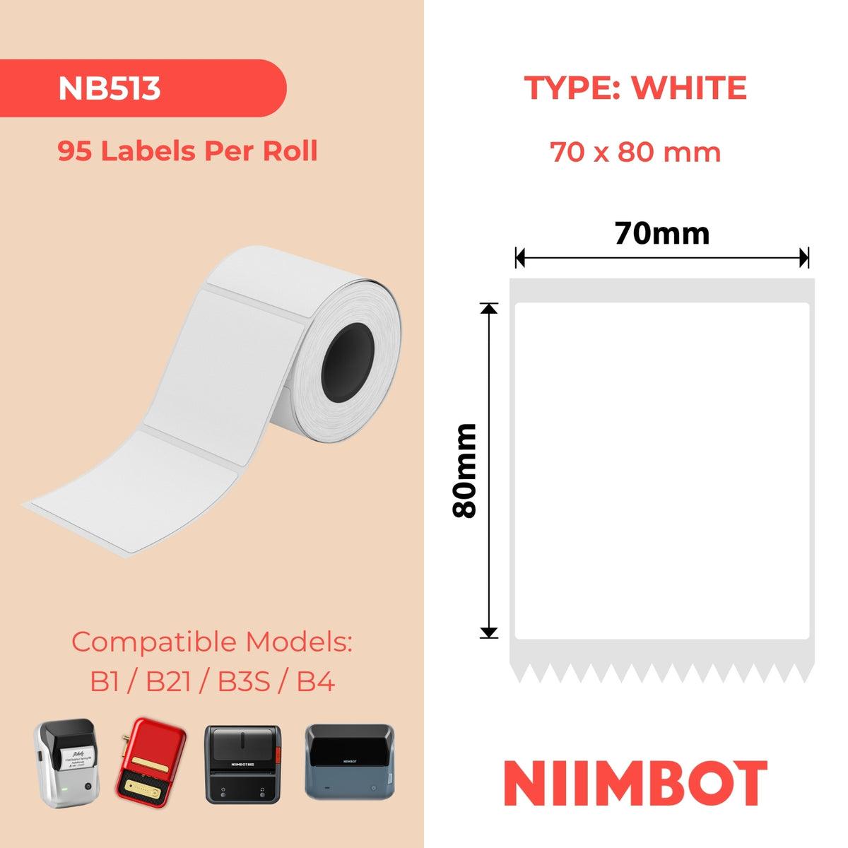 NIIMBOT - B Range - 70x80mm - White - 95 Labels