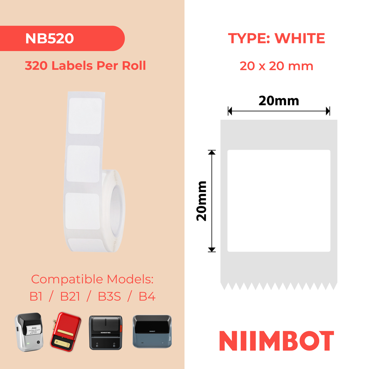 NIIMBOT - B Range - 20x20mm - White F - 315 Labels